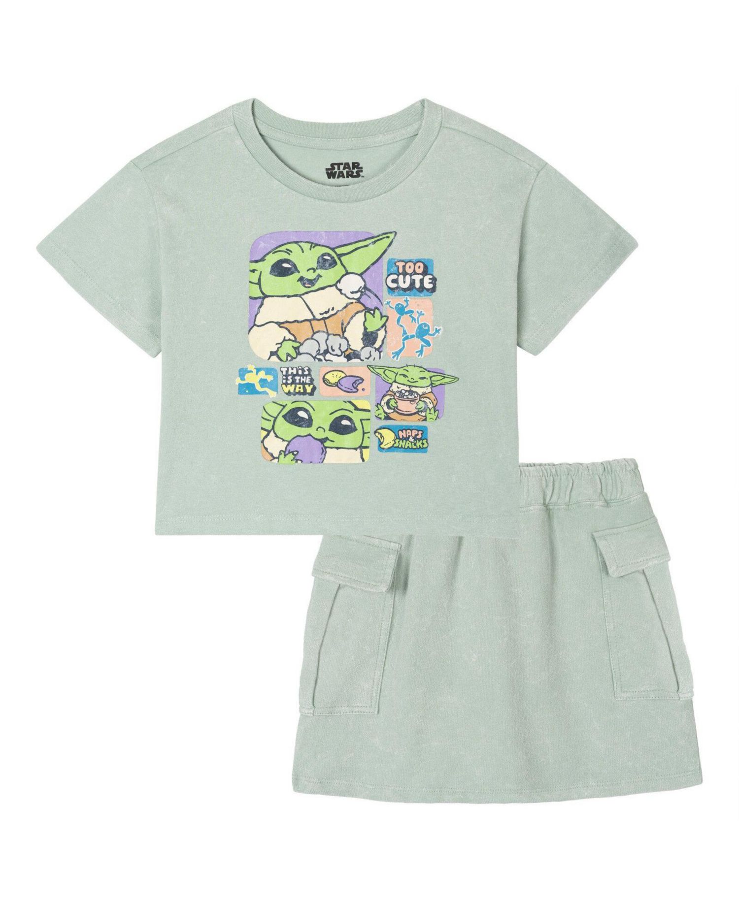 Girls' 4-16 Grogu Graphic Mineral-Wash T-Shirt and Skort, 2-Piece Set