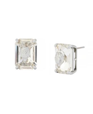 Faux-Stone Emerald-Cut Signature Eagle Stud Earrings