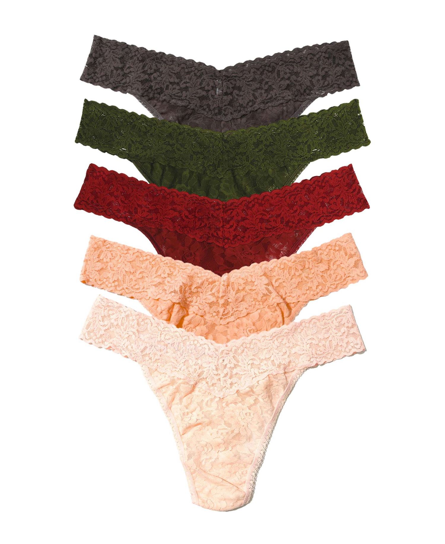 Signature Lace Floral-Print V-Front Thong, 5-Pack