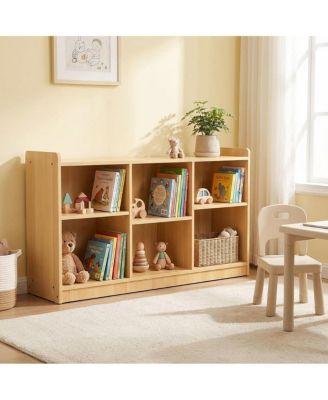 Kids Bookcase Toy Storage Cabinet, 6 Compartment Montessori Open Shelf with Adjustable Dividers, Cubby Organizer