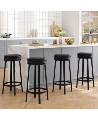 Swivel Bar Stools Set of 4, Modern Backless Counter Bar Chairs with PU Leather Padded Round Seat, Footrest for Kitchen Island Home Bar Cafe.