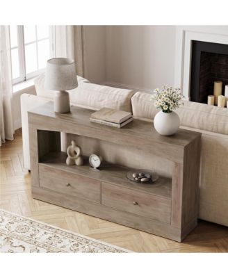 63" Console Table, Entryway Sofa Table with 2 Drawers and Open Storage Shelf, Farmhouse Wood Accent Table for Hallway, Foyer, Living Room