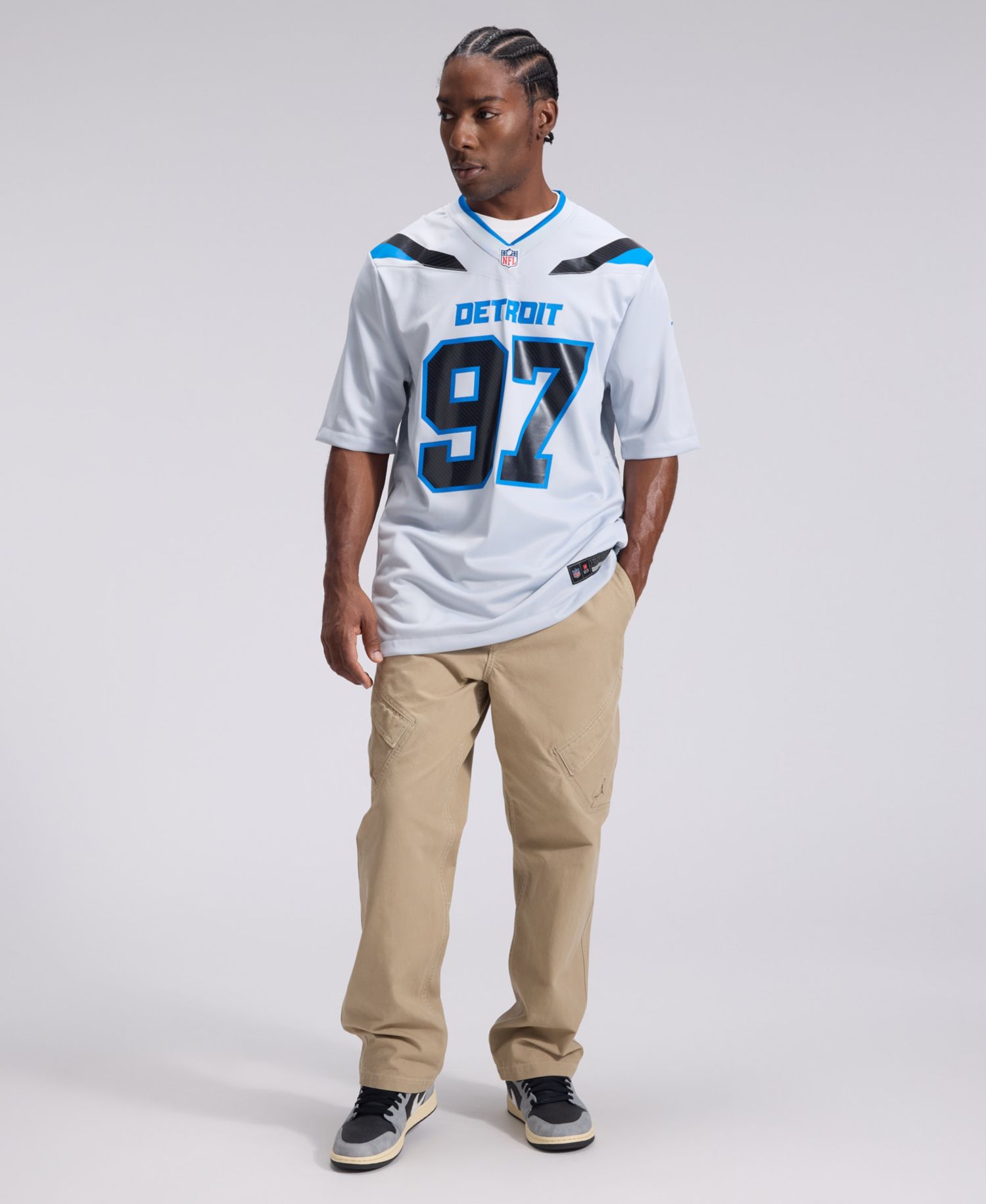 Men's Aidan Hutchinson Silver Detroit Lions 2026 Rivalries Collection Game Jersey