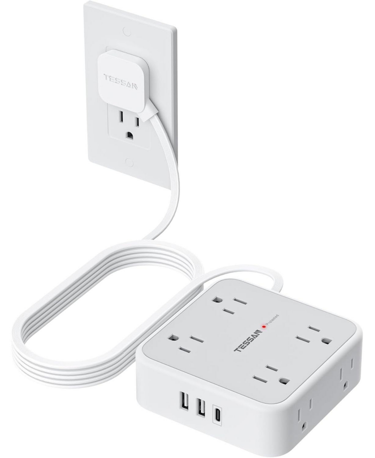Tessan 10-Foot Power Strip with 8 Outlets, 3 Usb Ports and 900J Protection