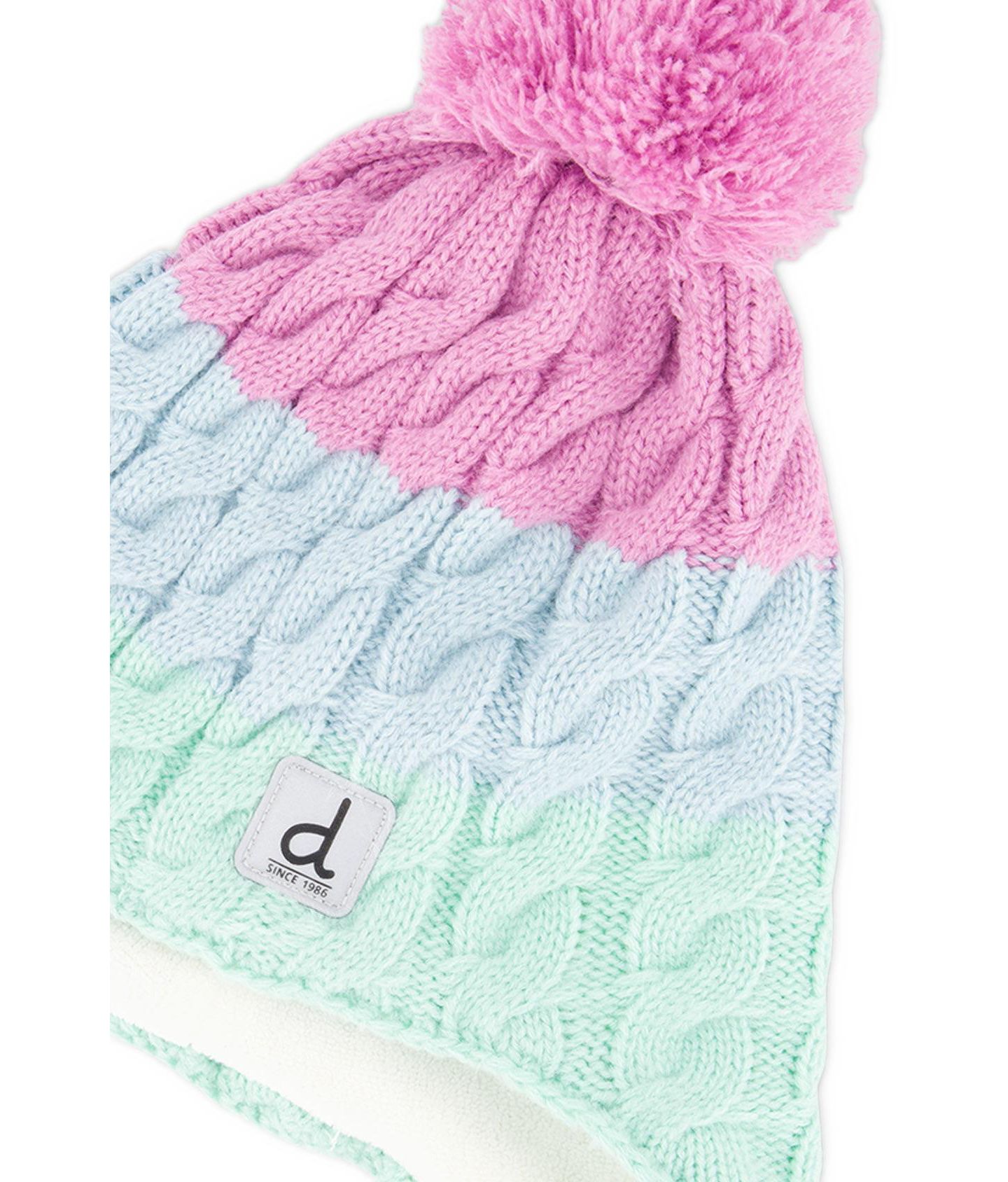 Шапка Deux par Deux Peruvian Knit Cable-Knit Fleece-Lined Pompom Hat для девочек, цвет: Зелёный / Синий — фото 3