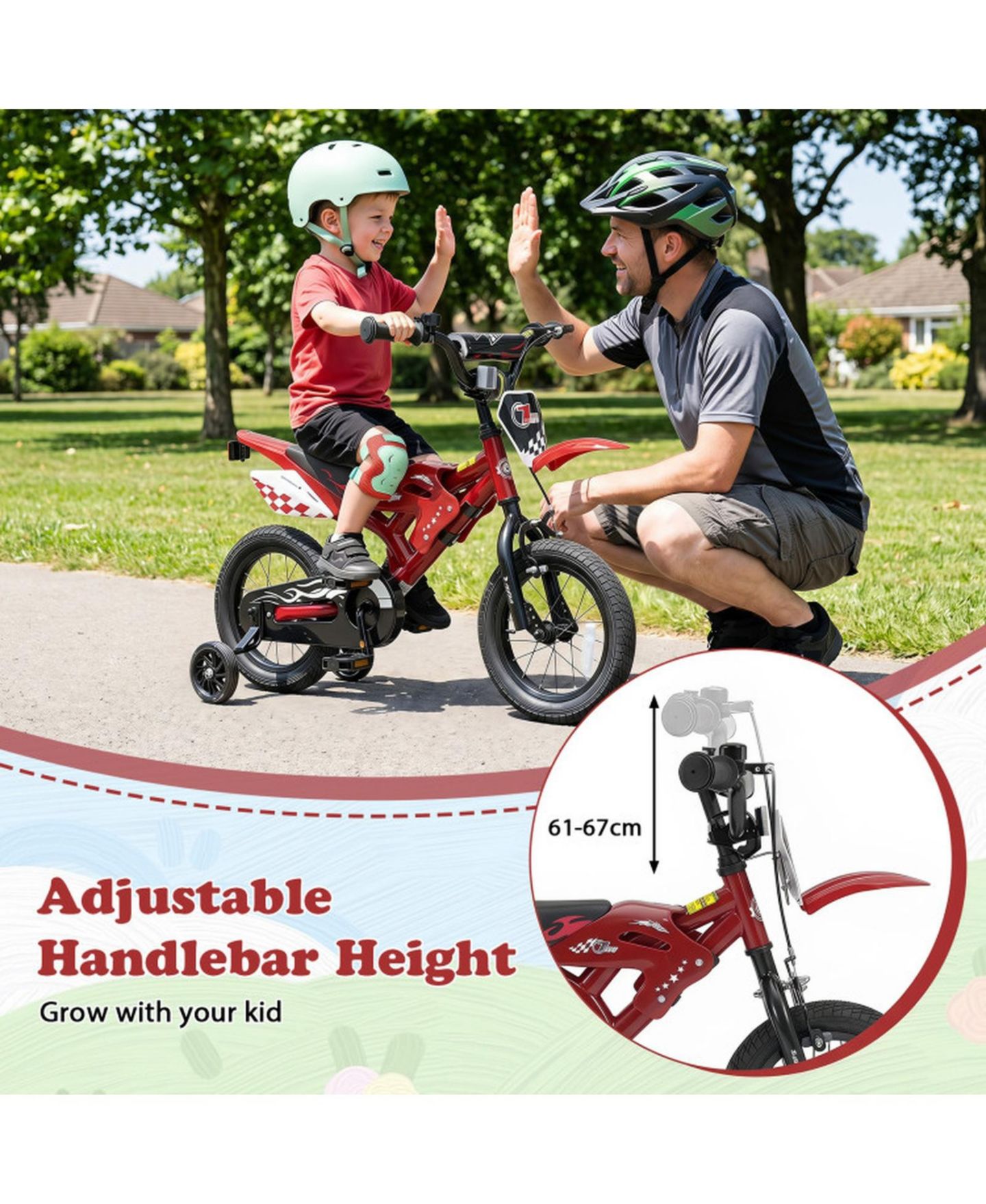 Детская игрушка HONGGE 12 in Motorcycle-Inspired Kids' Bike with Detachable Training Wheels, 143 lb Capacity, Ages 3-4, цвет: Красный — фото 6