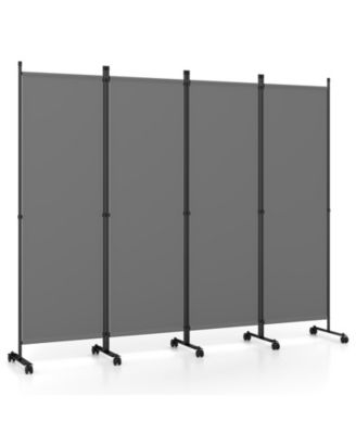 4-Panel Room Divider 5.7 Feet Tall Folding Privacy Screen with Lockable Wheels