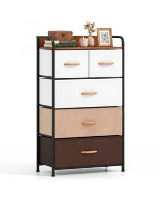 5-Drawer Fabric Dresser with Removable Fabric Bins Wooded Top and Metal Frame