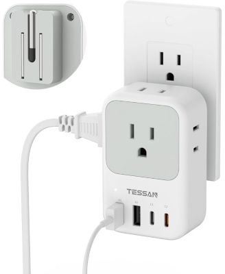 20W USB-C Foldable Wall Charger with AC Outlets and USB Ports for Compatible Devices