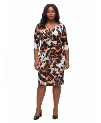 Plus Size Essential Animal-Print Knee-Length Wrap Dress
