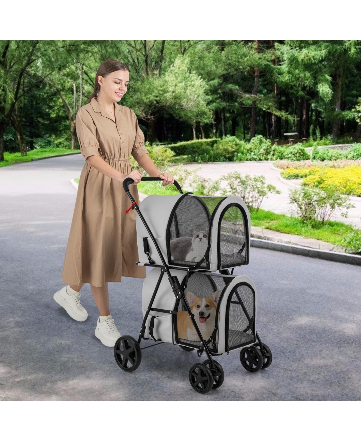 Sugift 4-in-1 Double Pet Stroller with Detachable Carrier and Travel Carriage