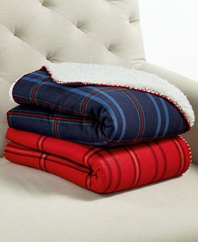 Martha Stewart Collection Reversible Jersey Knit Faux Sherpa Throw, Only at Macy's