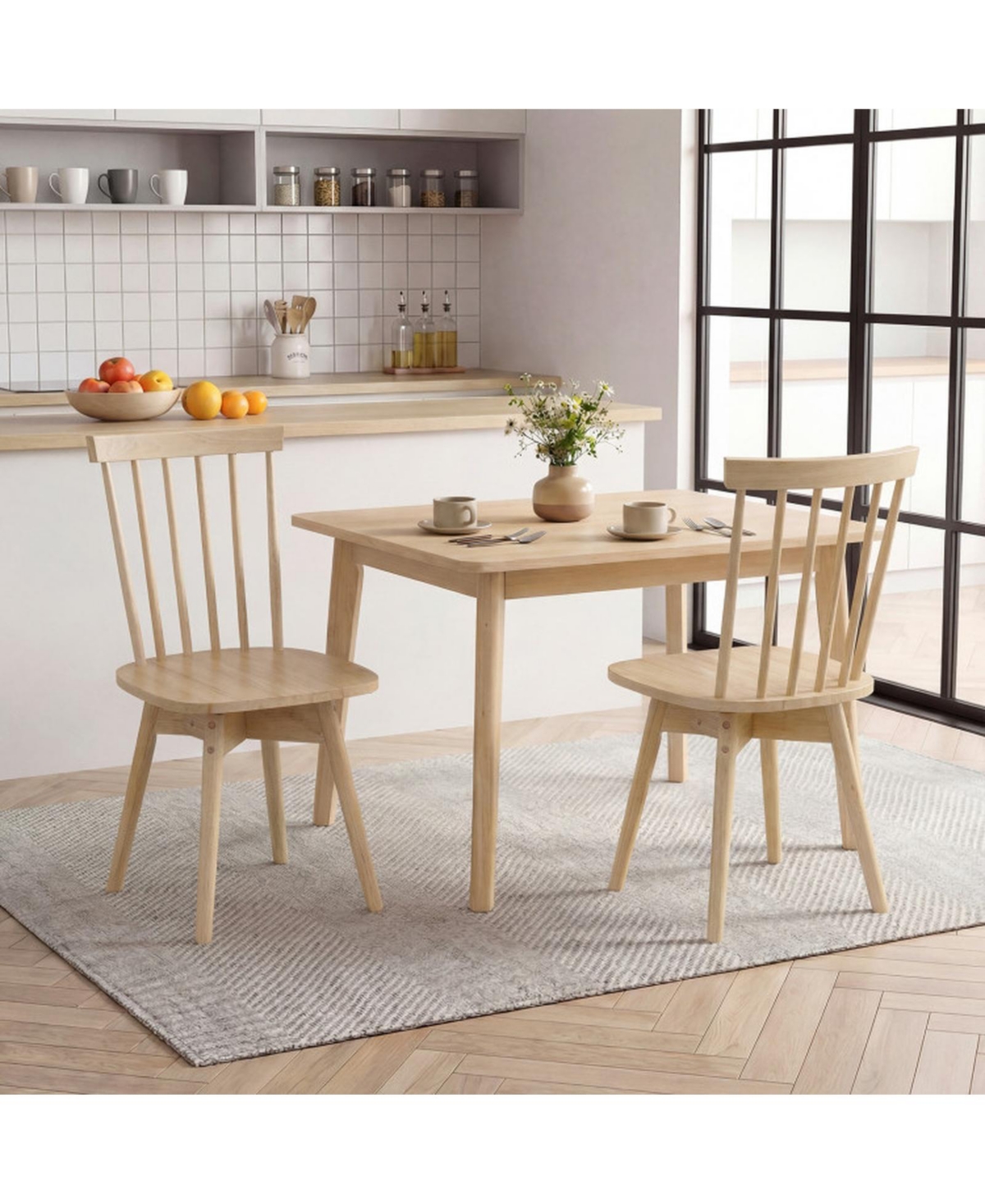 Sugift Set of 2 Mid-Century Rubber Wood Dining Chairs with 360degree(s) Swivel Seat