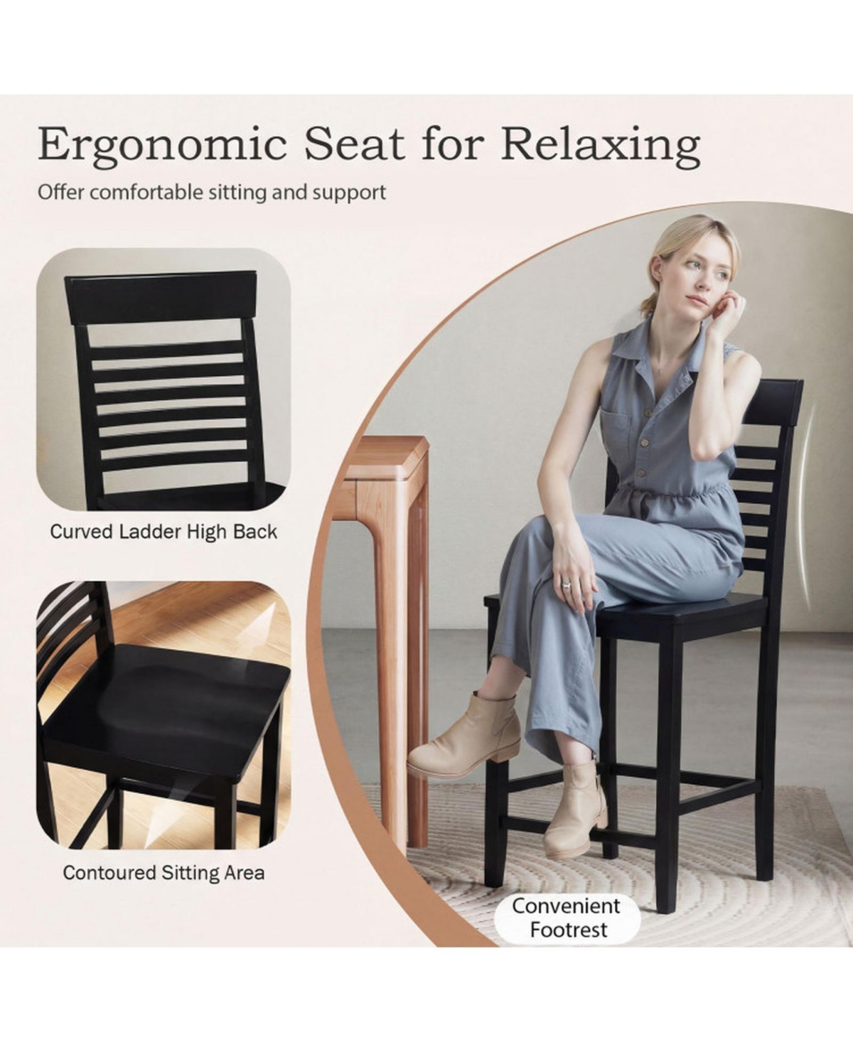 Sugift Set of 2 Dining Chairs with Footrests and Solid Wood Frame
