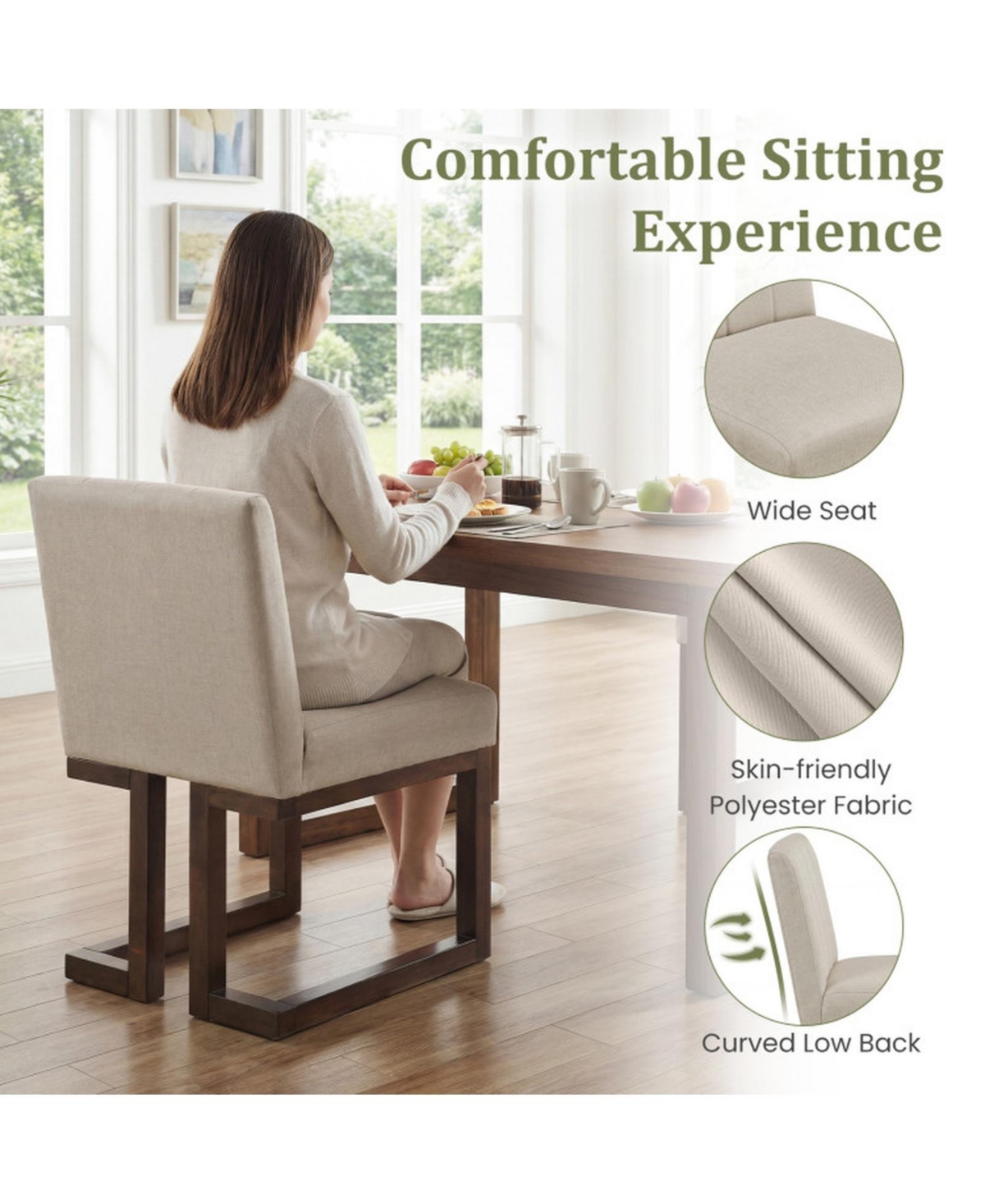 Sugift Modern Farmhouse Fabric Dining Chairs Set of 2 with 5.5 Inch Thickened Padded Seat