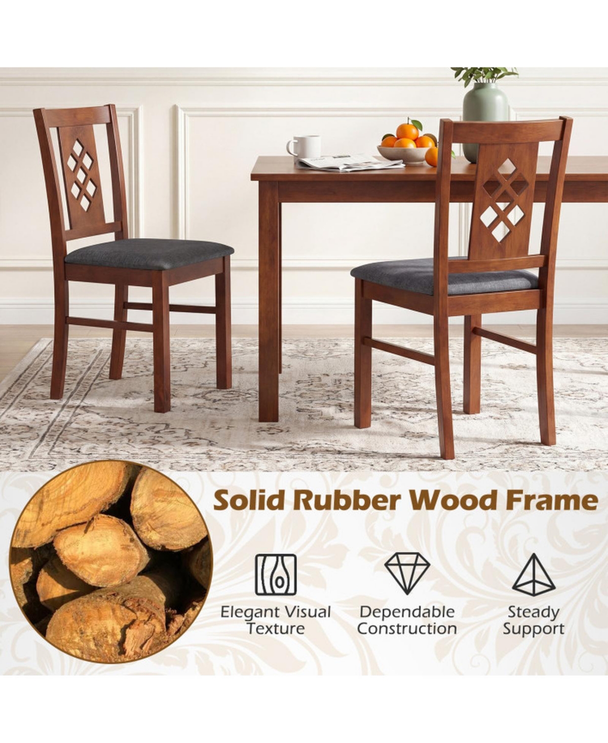 Sugift Set of 2 Linen Upholstered Kitchen Chairs with Wood Frames