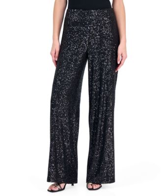 Petite Wide-Leg Sequin Pull-On Pants
