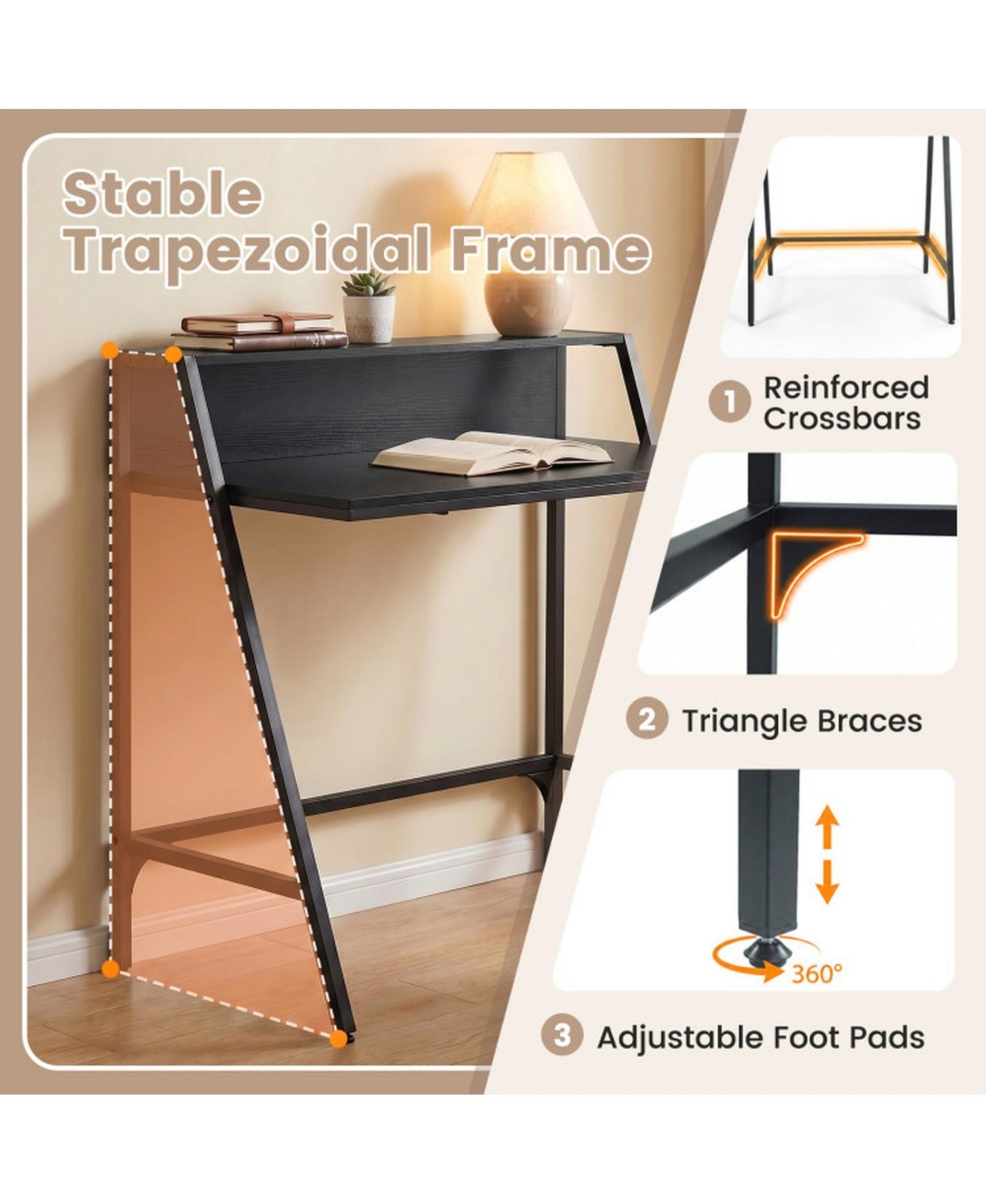 Sugift 31.5inch Industrial Desk with Raised Shelf and Metal Frame