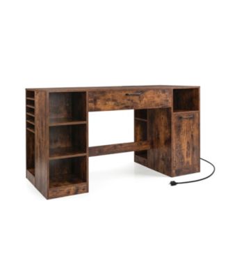 Sewing Craft Desk with Power Outlets 2 Drawers and Open Compartments