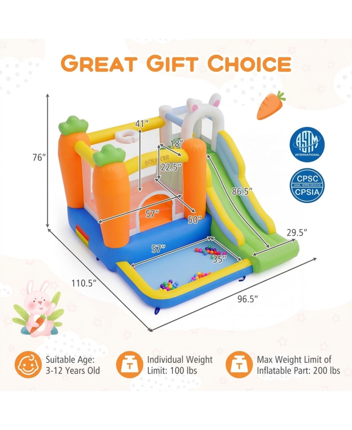 Sugift Kids Bounce House with Climbing Wall, Slide & Ball Pit, 370W Blower, Ages 3-12