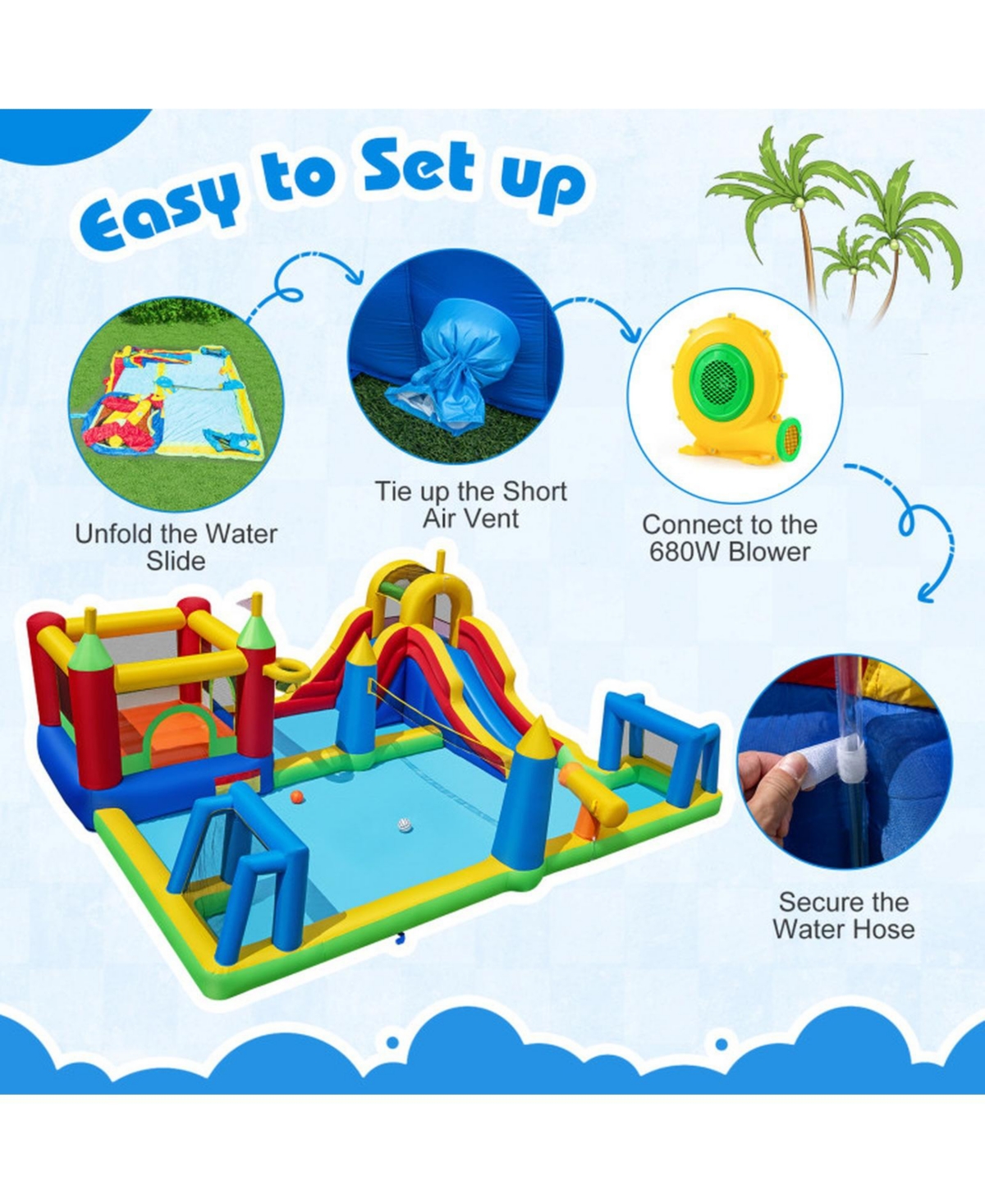Hongge 9-in-1 Inflatable Water Slide Bounce House, Ages 3–12