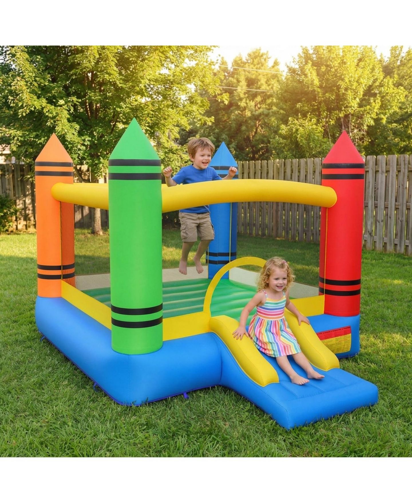 Детская игрушка HONGGE 2-in-1 Crayon Themed Inflatable Bounce House, Accommodates Up to 2 Children, Ages 3-12, цвет: Синий / Жёлтый — фото 10