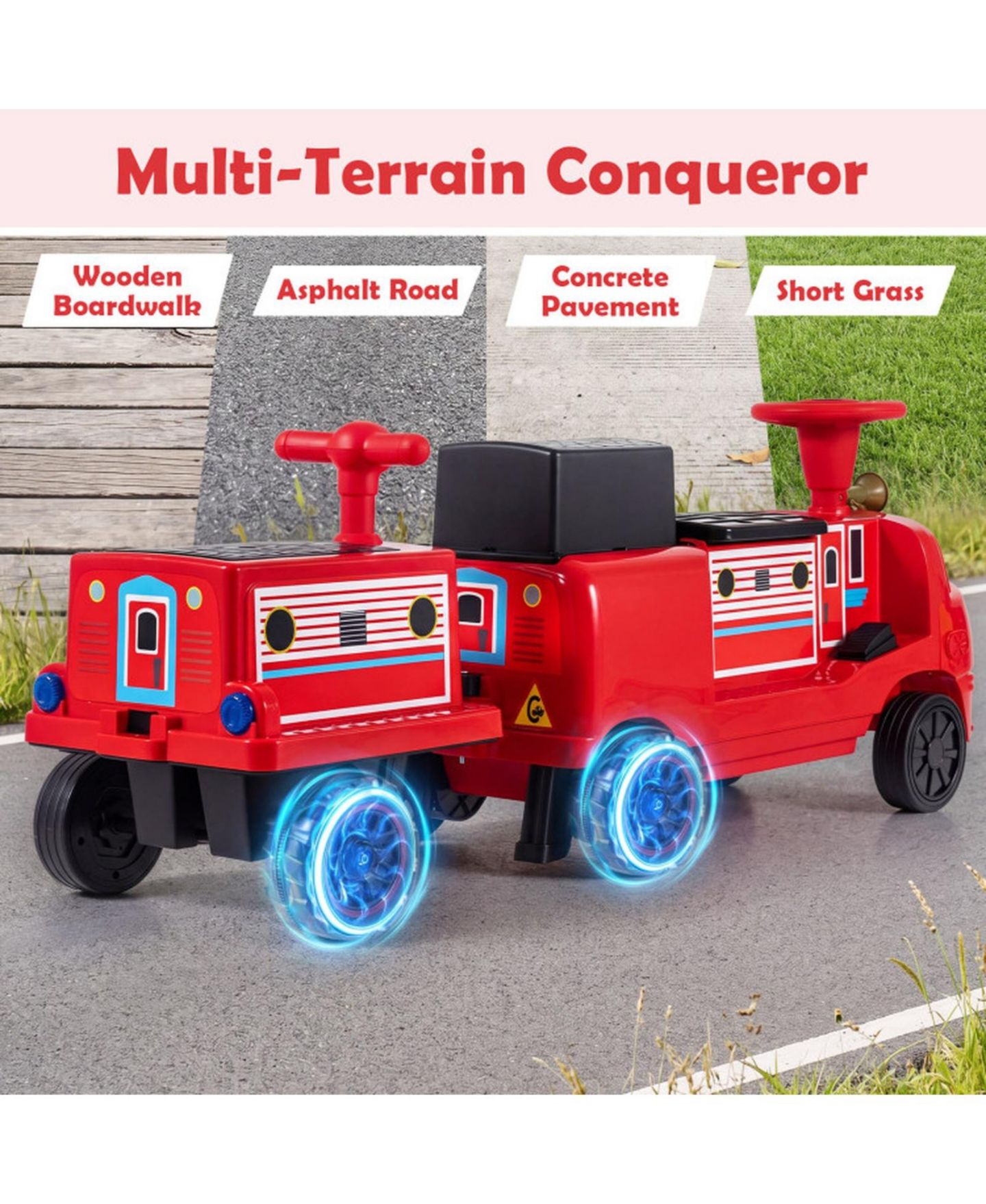 Детская игрушка HONGGE 12V Ride on Train 3-Seater with Detachable Carriage, Seats 3, Ages 3+, цвет: Красный / Чёрный — фото 5