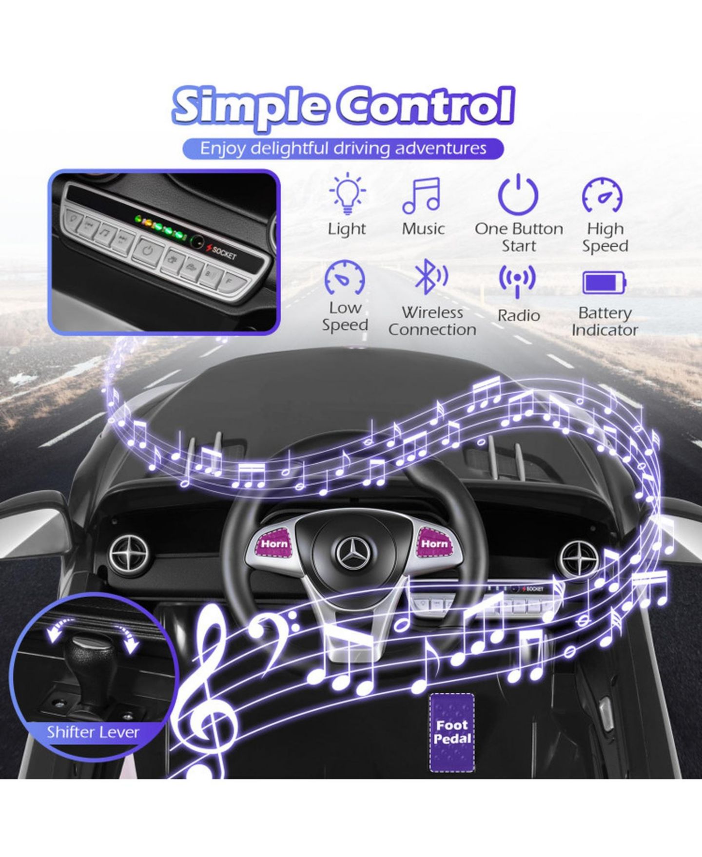 Детская игрушка HONGGE 12V Licensed Ride-On Luxury Car with Parent Remote Control, 41" x 25" x 18", 66 lbs, Ages 3-8, цвет: Чёрный — фото 7