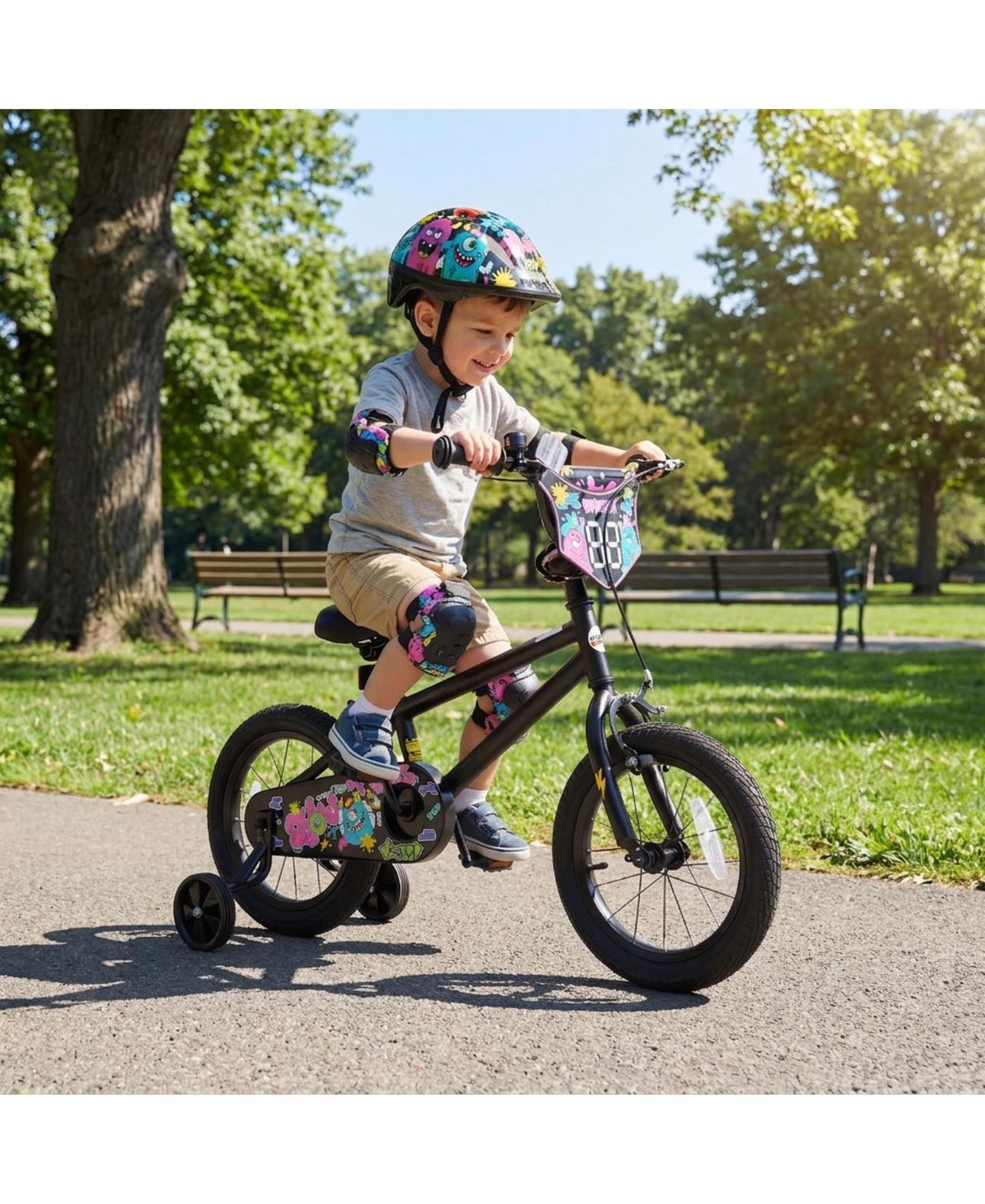 Детская игрушка HONGGE 14-Inch Kids Bike with Detachable Training Wheels and Dual Brakes, Ages 3-5, цвет: Чёрный — фото 10