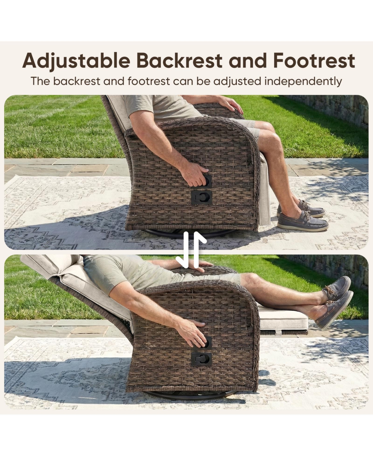 Pocassy 5 Piece Patio Furniture Set with Propane Firepit Table, 4Piece Outdoor Swivel Recliner Chairs and 43inch Fire Table
