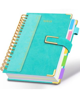 Hardcover Spiral Notebook College Ruled Leather Journal 5 Subject Dividers 300 Pages Magnetic Closure