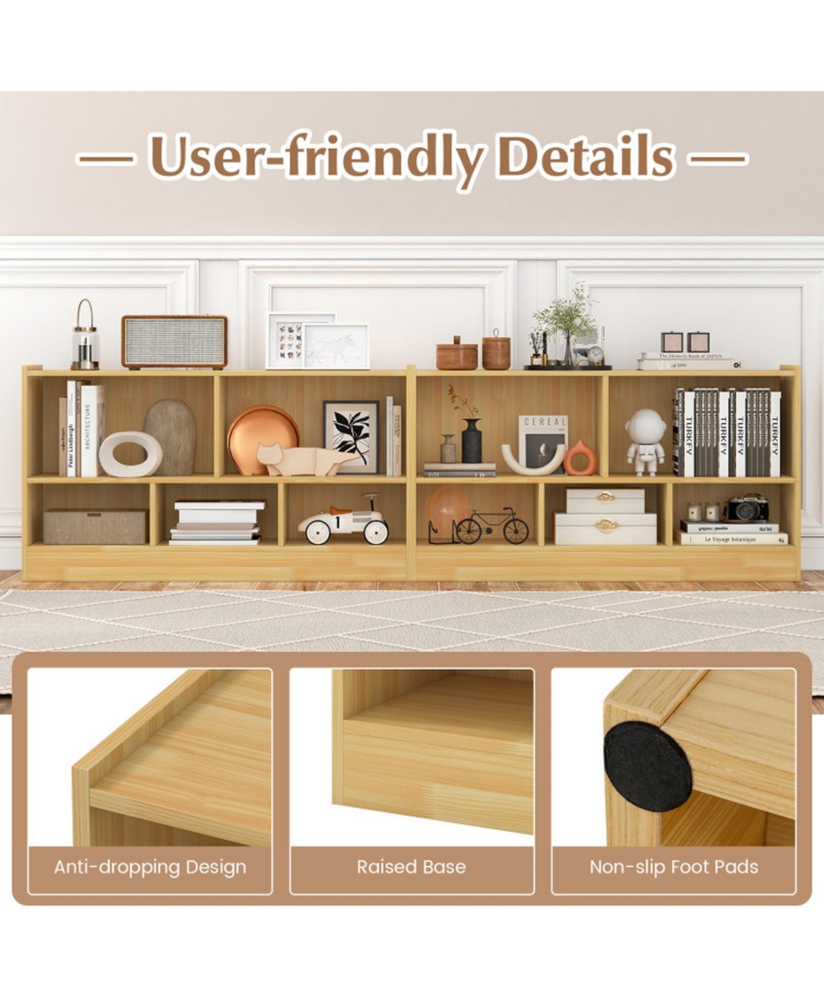 Gouun Kids 2-Shelf Bookcase 5-Cube Wood Toy Storage Cabinet Organizer