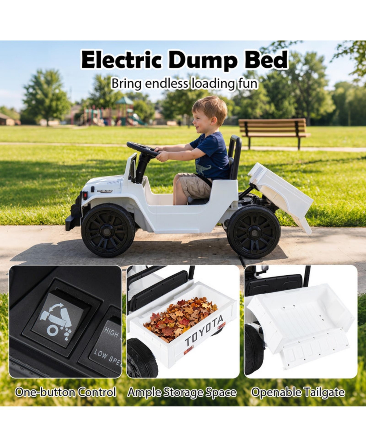 Hongge 12V Kids' Electric Dump-Bed Remote-Control Ride-On Pickup Truck, 66 lbs Capacity, Ages 3-6