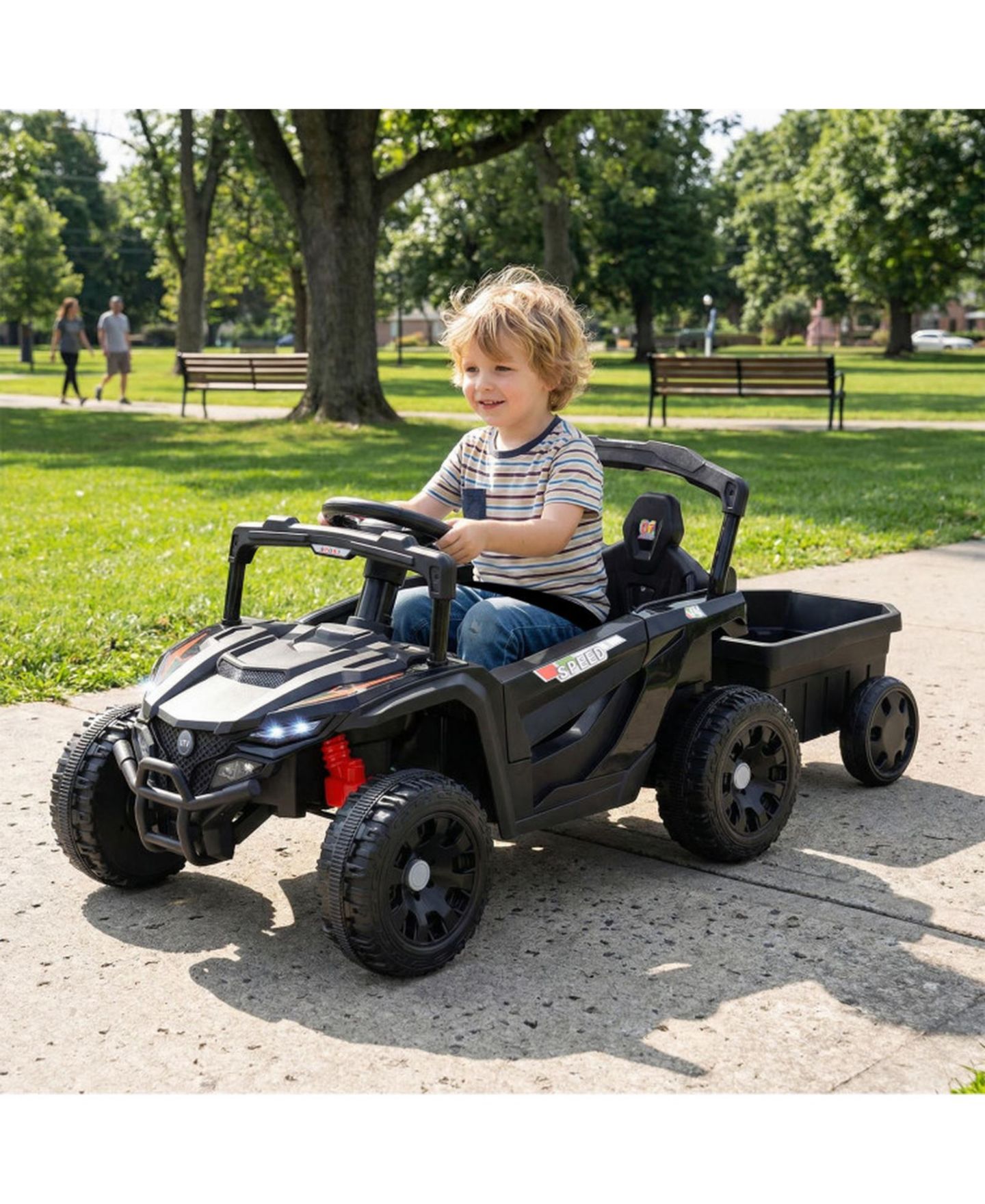 Детская игрушка HONGGE 12V Kids Ride-On Tractor with Detachable Trailer Parent Remote and LED Lights, цвет: Тёмный серый — фото 9