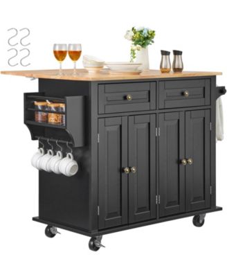 43 in Rolling Kitchen Island Cart with Drop Leaf Storage Cabinet and Spice Rack