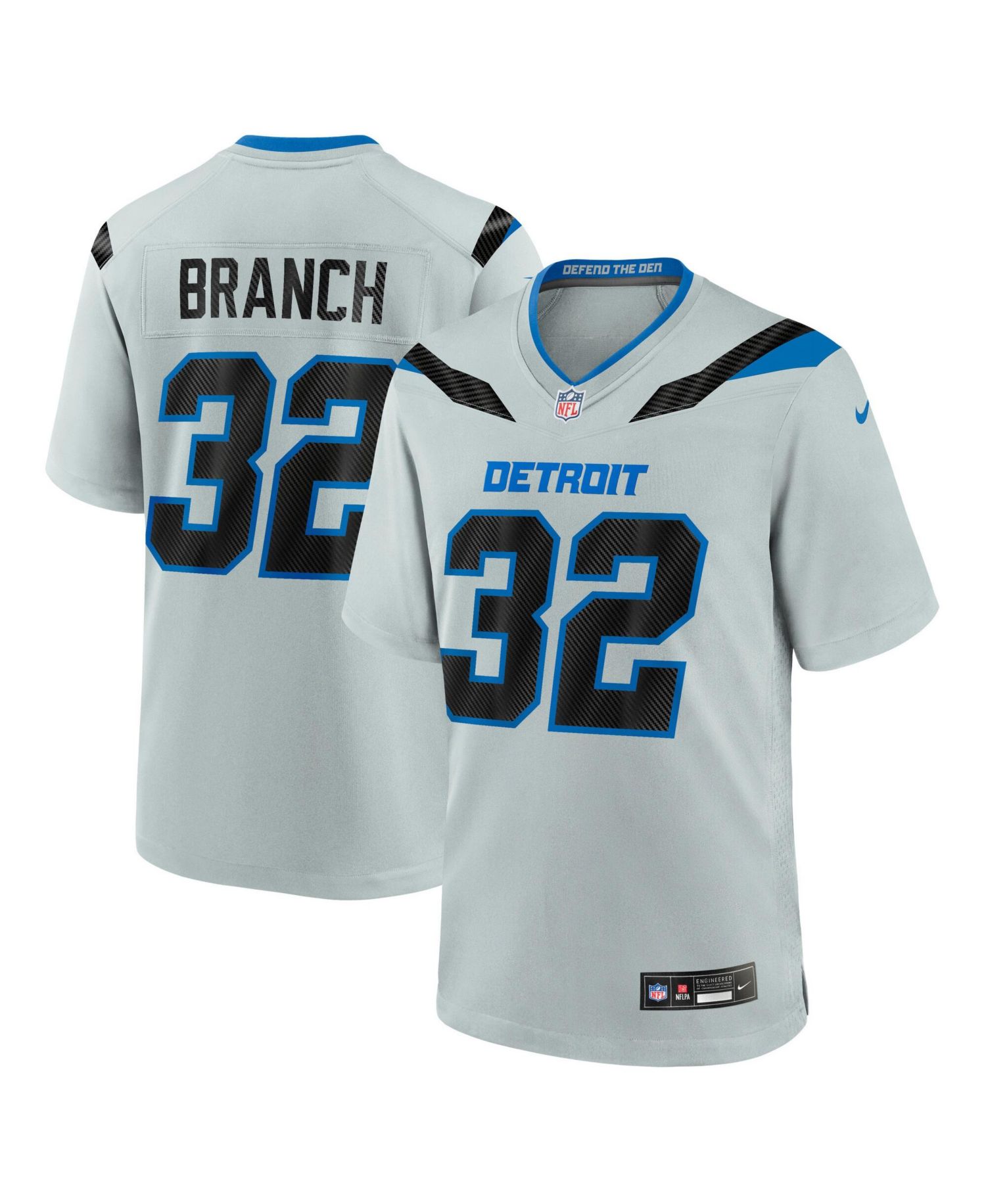 Men's Brian Branch Silver Detroit Lions 2026 Rivalries Collection Game Jersey