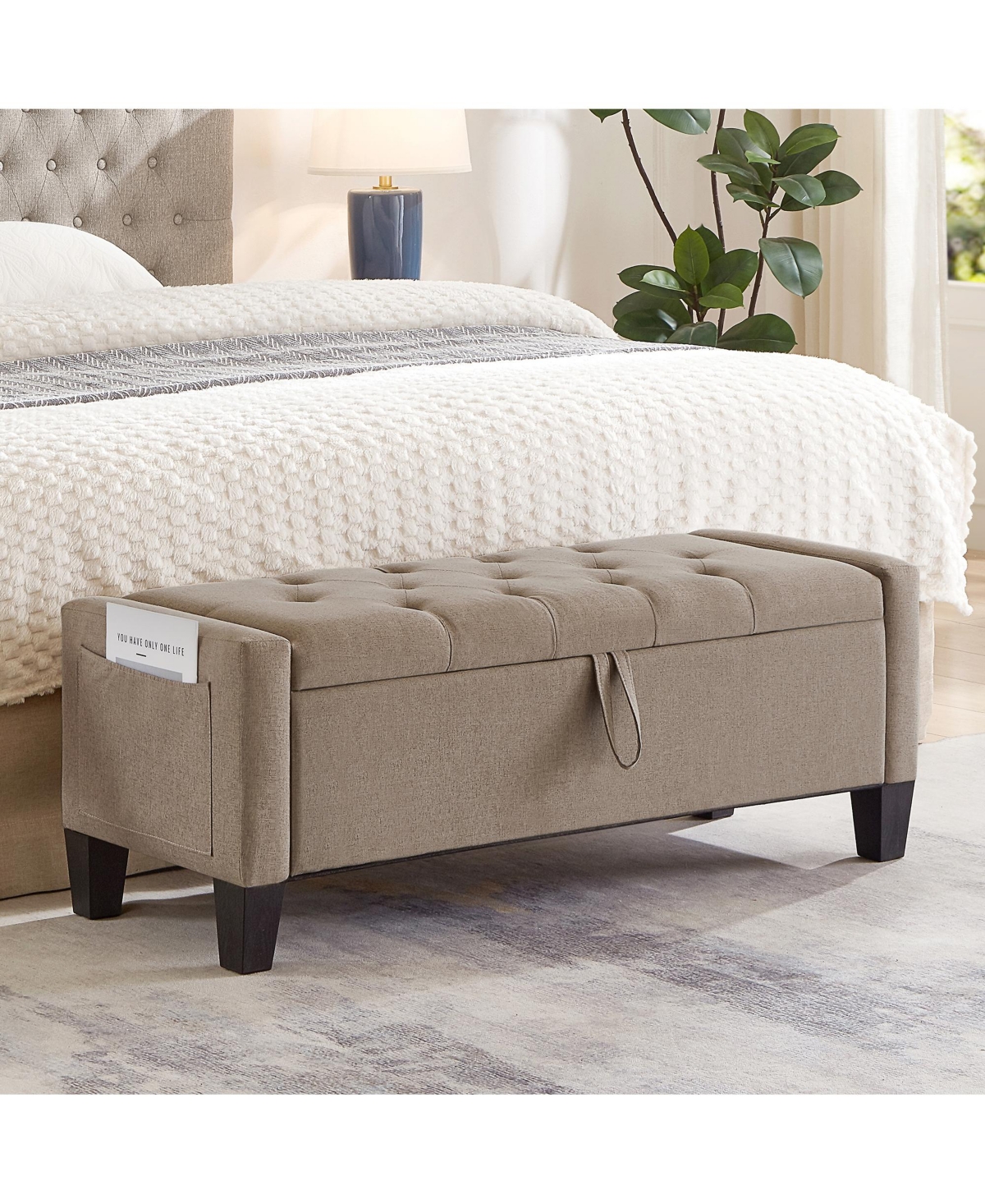 Flynama Linen Upholstered Storage Ottoman Bench