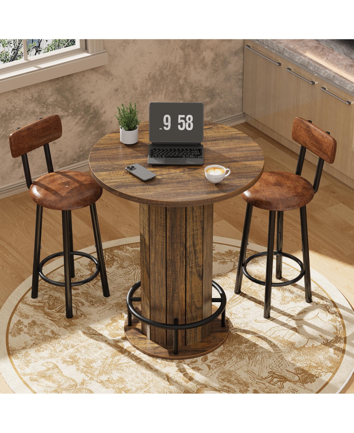 gaomon Round Bar Table, for Dining Coffee Cocktail Living Room, Small Space