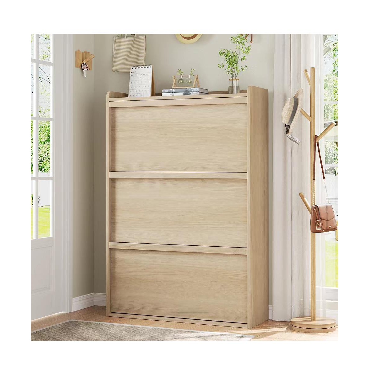 Homfan Shoe Cabinet with 3 Flip Drawers, Hidden Shoe Storage Organizer for Entryway, Wooden Shoe Rack with Adjustable Shelf,Shoe Cupboard
