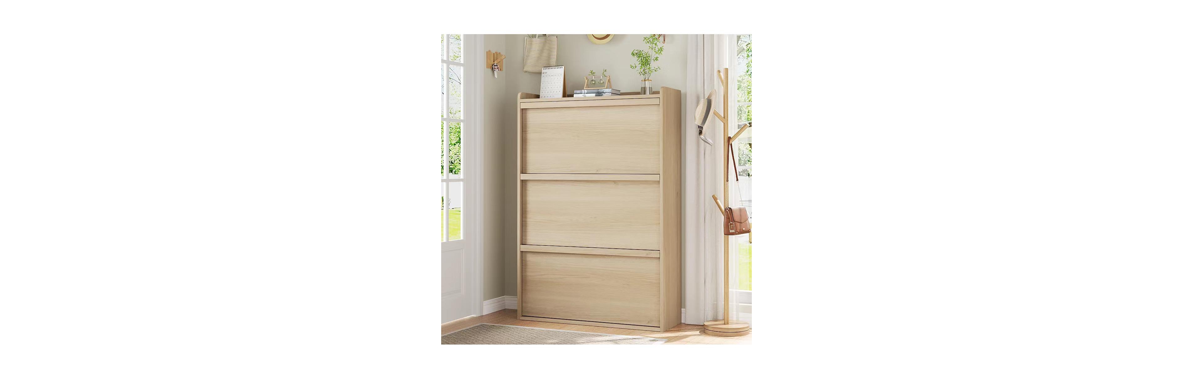 Homfan Shoe Cabinet with 3 Flip Drawers, Hidden Shoe Storage Organizer for Entryway, Wooden Shoe Rack with Adjustable Shelf,Shoe Cupboard