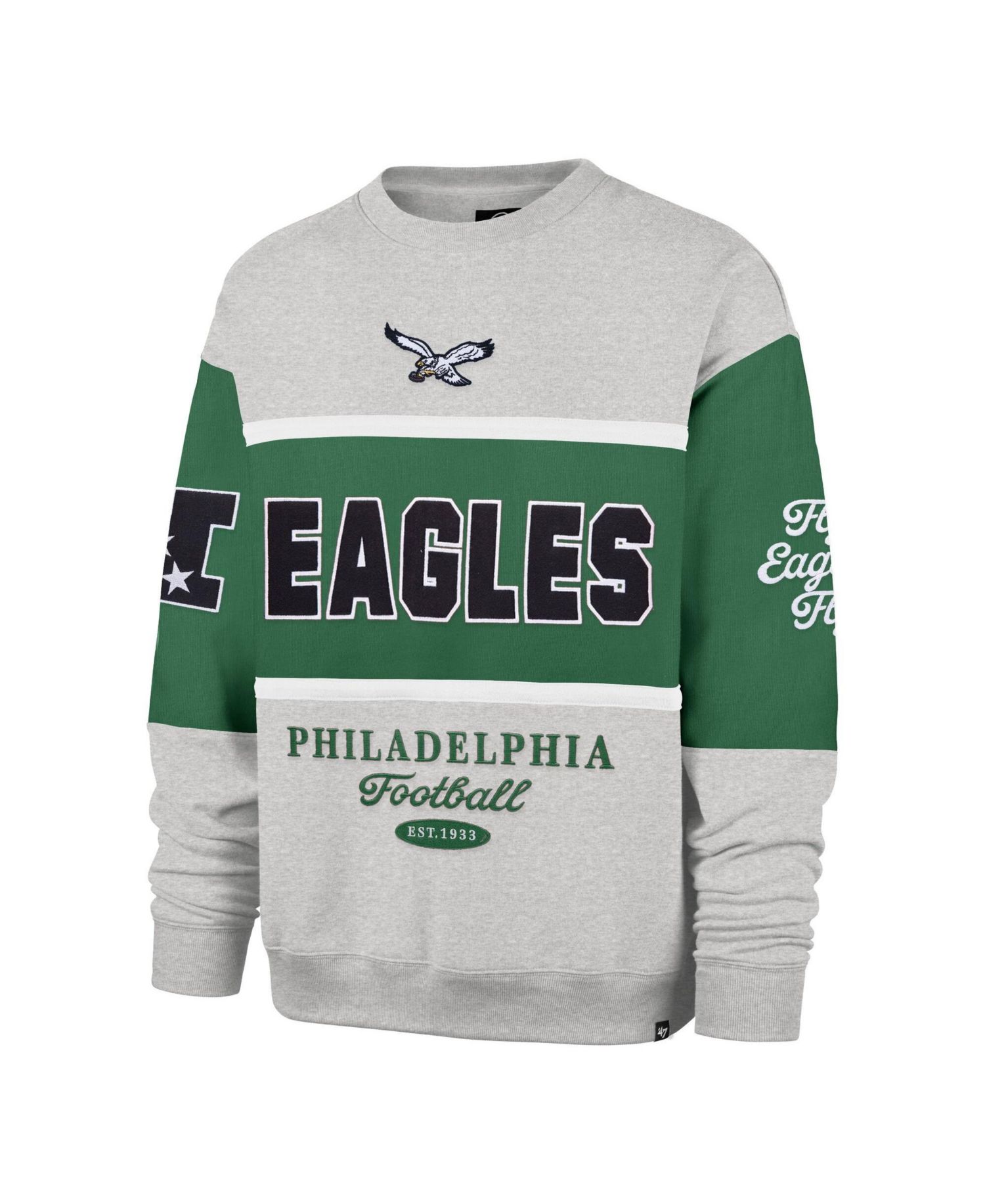 Men's '47 Kelly Green/Heather Gray Philadelphia Eagles Blockfield Maximalist Sweatshirt