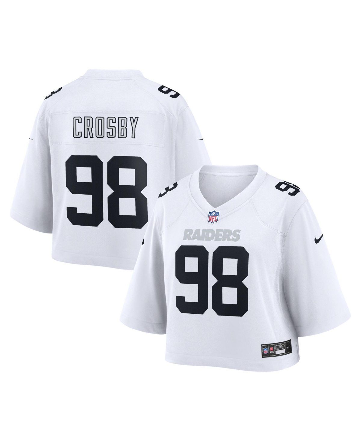 Nike Women's Maxx Crosby White Las Vegas Raiders Cropped Fashion Game Jersey