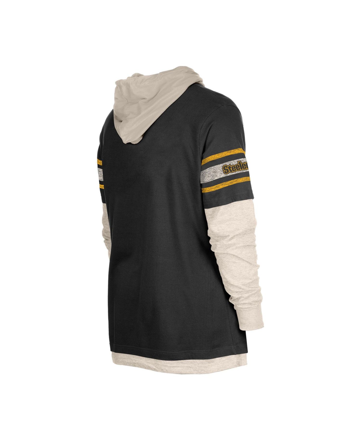 Men's Black Pittsburgh Steelers Twofer Layered Long Sleeve Hooded T-Shirt