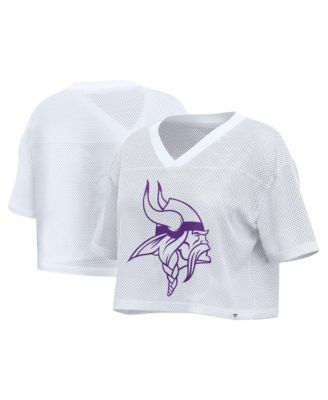 Women's White Minnesota Vikings Oversized Mesh Cropped V-Neck Jersey