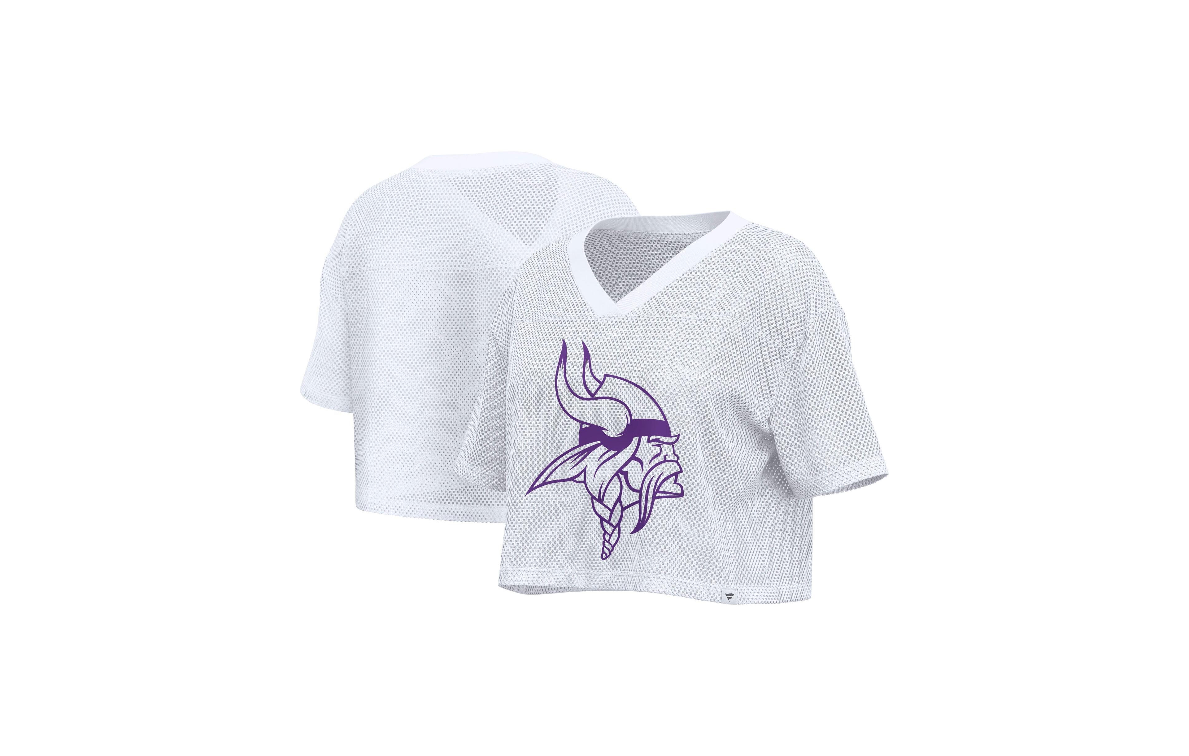 Fanatics Women's White Minnesota Vikings Oversized Mesh Cropped V-Neck Jersey