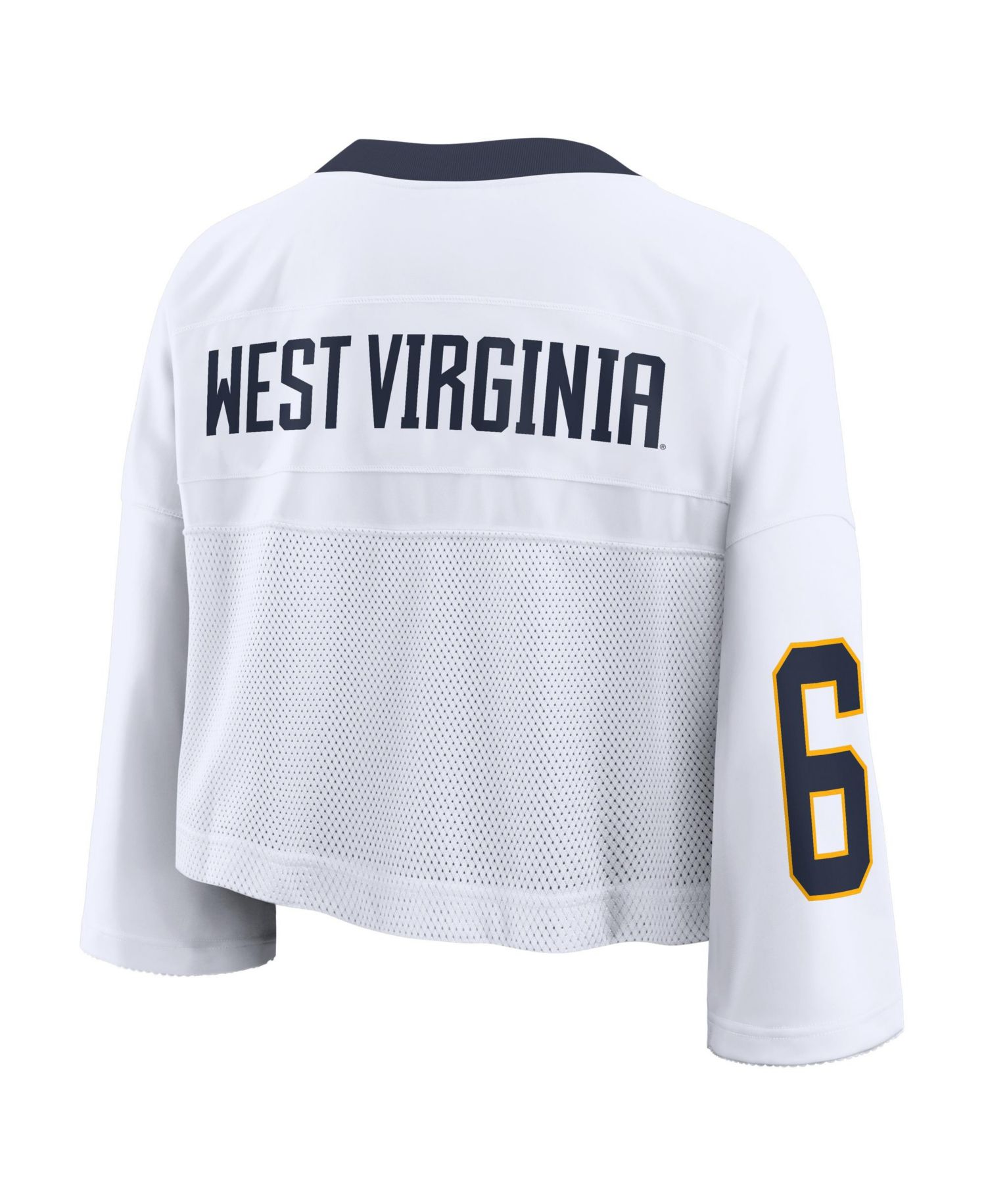 Women's White West Virginia Mountaineers Oversized Logo Cropped Fashion Jersey