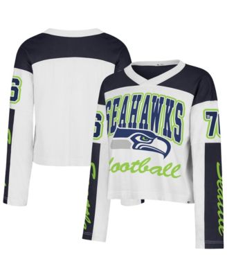 Women's '47  White Seattle Seahawks Exclamation Metro V-Neck Long Sleeve Jersey T-Shirt