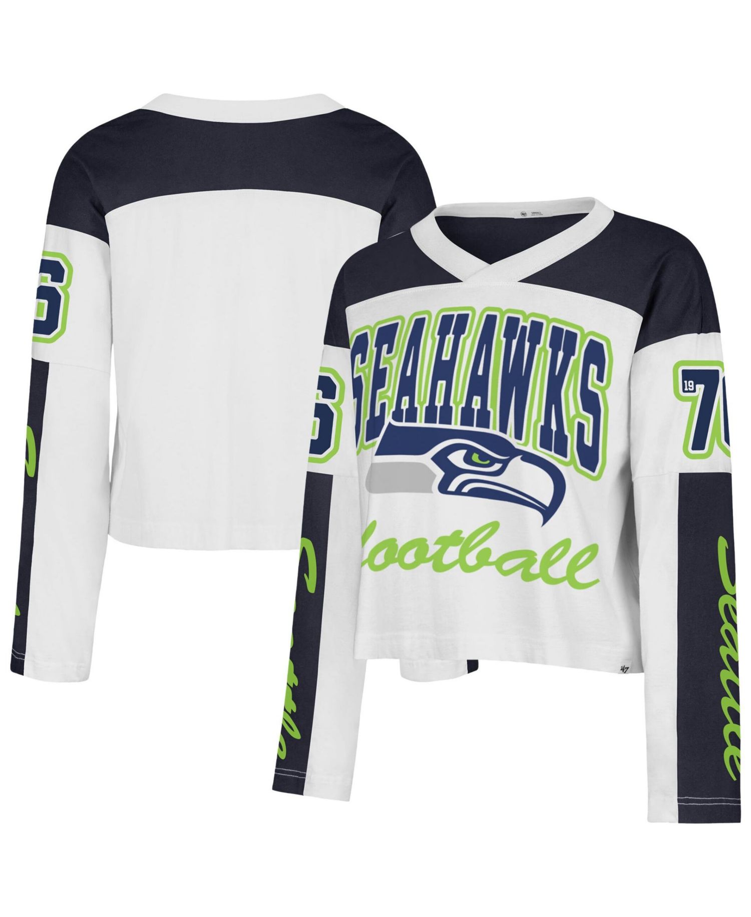 Women's '47 White Seattle Seahawks Exclamation Metro V-Neck Long Sleeve Jersey T-Shirt