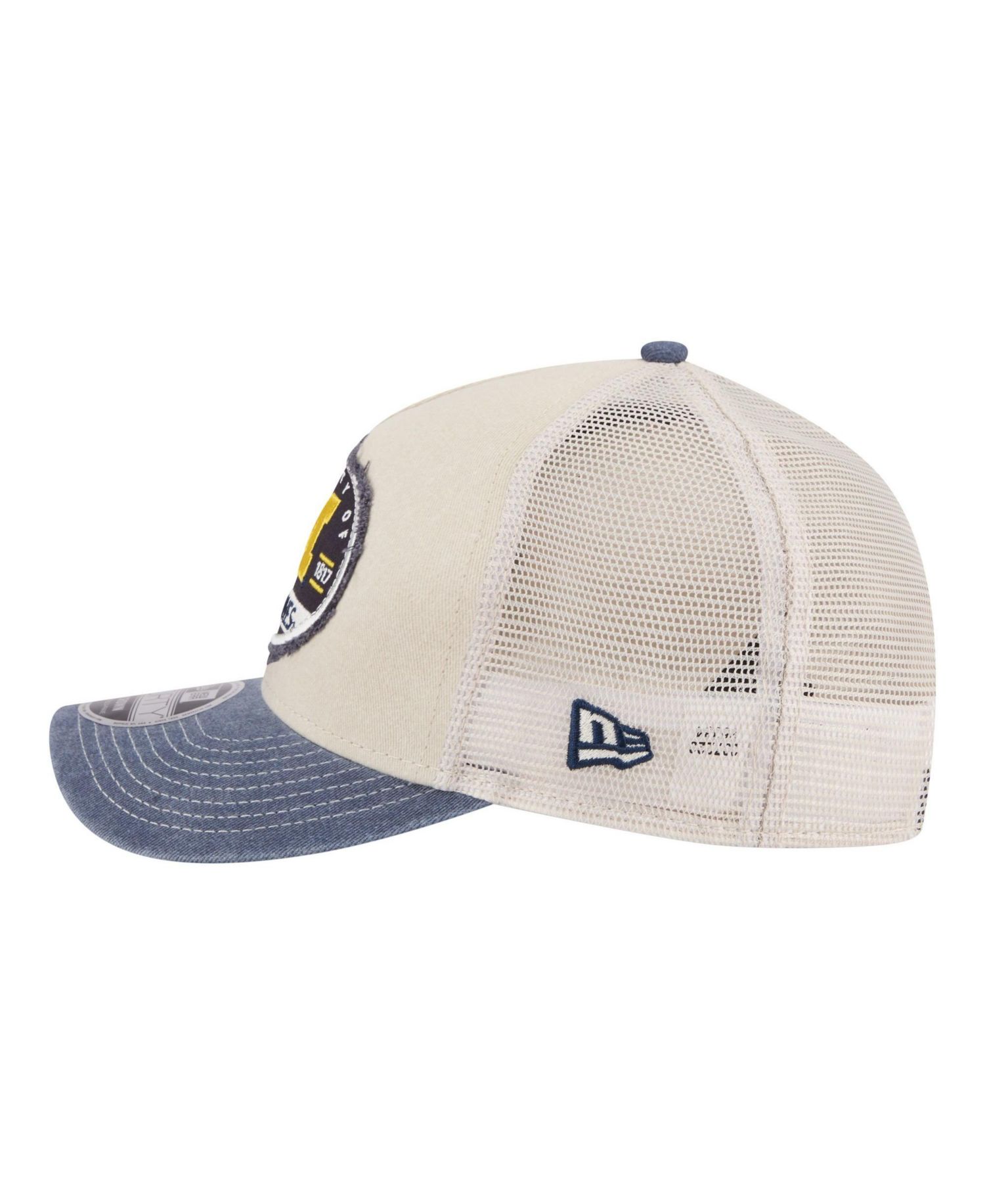 Men's Stone/Navy Michigan Wolverines Frayed Patch 9FORTY M-Crown A-Frame Trucker Adjustable Hat