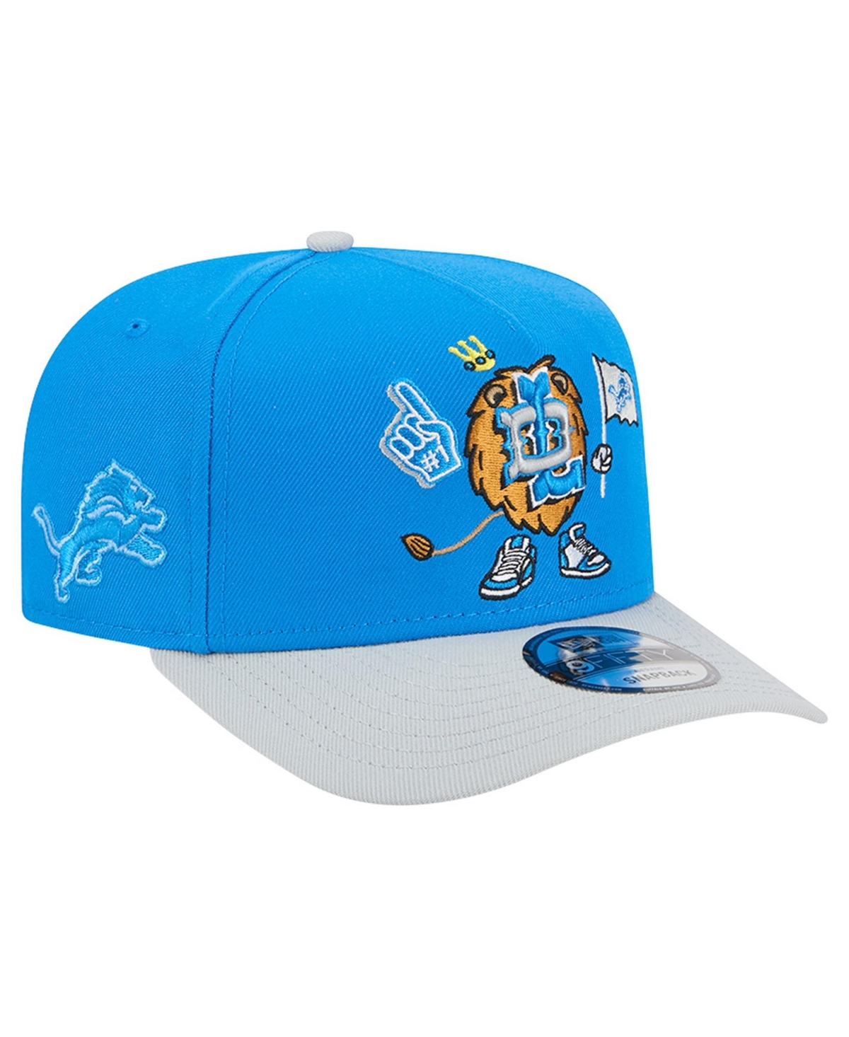 New Era Men's Blue/Silver Detroit Lions Cartoon A-Frame 9FIFTY Snapback